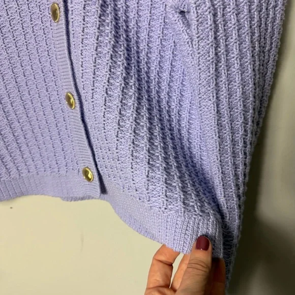 Ann Taylor Purple Sweater Cardigan Jacket Lavender Gold Buttons Medium Petite *B - Picture 6 of 11